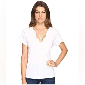 Revolve LNA Raw Tie Tee T-Shirt Short Sleeve Front tie V-neck Relaxed fit White
